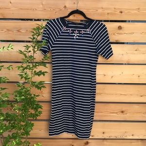 french connection | navy + white striped dress